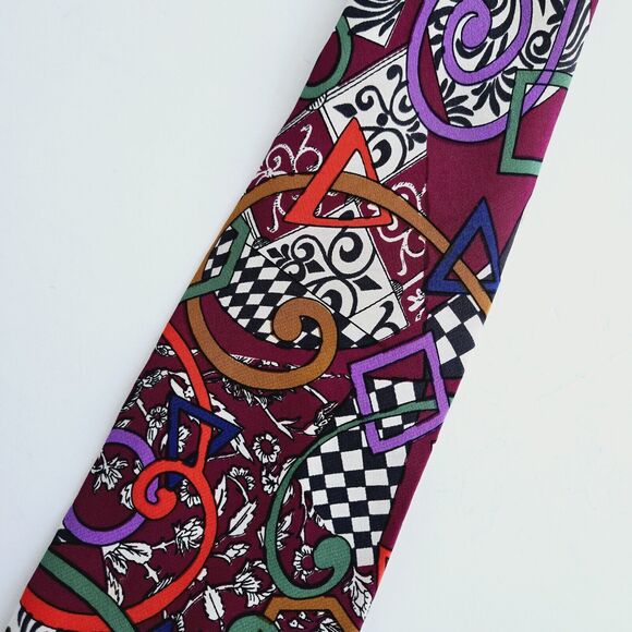 Vintage Jsaco Silk Tie Abstract Geometric Colorful Maximalist Handmade Retro Mod - Picture 8 of 10